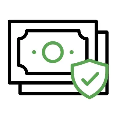 Icono de billete con escudo verde de verificación, alquiler de coche por meses en Mijas Costa