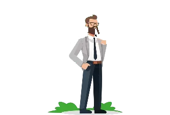 Ilustración de un hombre con americana y corbata, atención directa en el rent a car de Calahonda